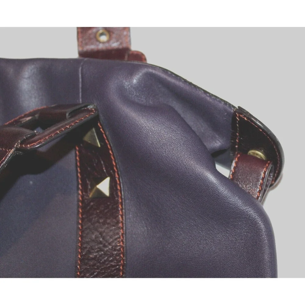 MAXX New York purple & maroon leather handbag purse studded